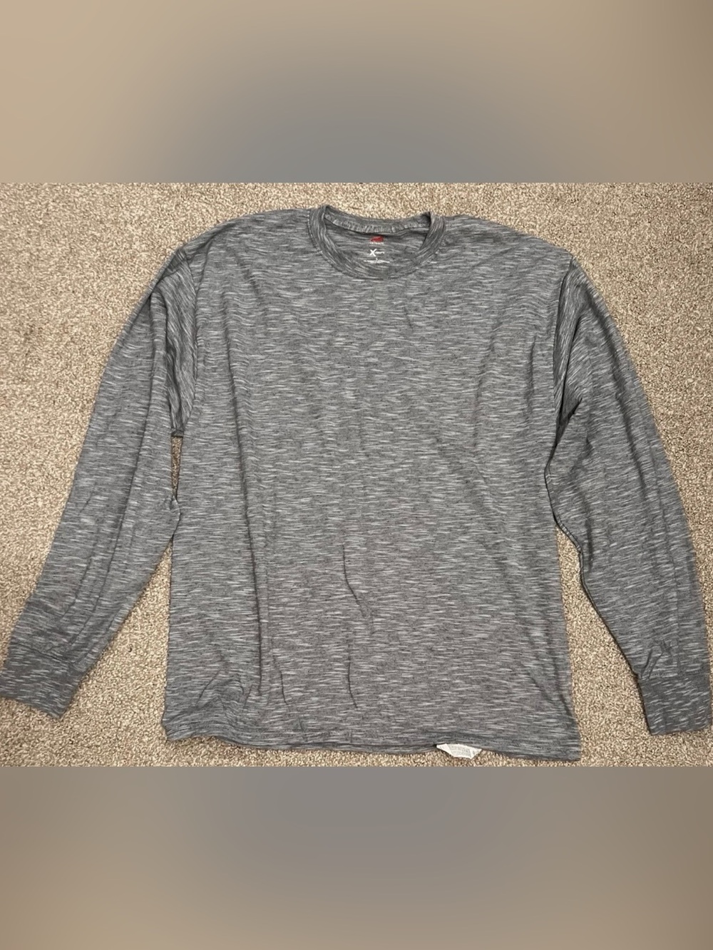 Hanes Ultimate X-Temp Mens Heather Grey Long Sleeve Crew Shirt Size Large